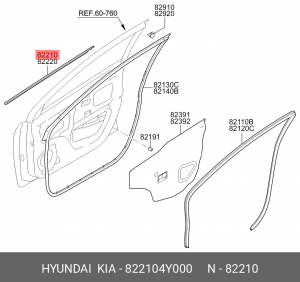 Kia Rio 2011- Уплотнител стекла двери наружный лев. (бархотка) 822104Y000 HYUNDAI KIA