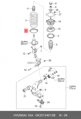 Kia Spectra прокладка пружины перед ниж 0K20134013B HYUNDAI KIA