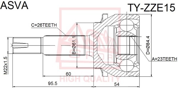 Toyota Corolla/Auris 07- ШРУС наружный 23x61x26 TY-ZZE15 ASVA
