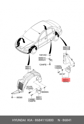 Kia Rio 06- Брызгович задний левый HB 868411G800 HYUNDAI KIA