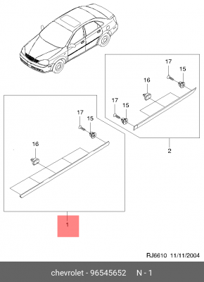 Chevrolet Lacetti Молдинг двери передней правой седан 96545652 GENERAL MOTORS