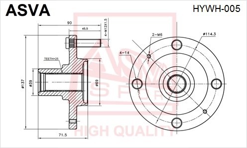 Hyundai Elantra 00-05/Matrix 1.6-1.8/Cerato 04-08 Ступица передняя d39 HYWH-005 ASVA
