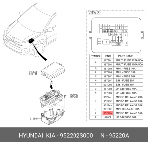 Hyundai/Kia Реле силовое 12V 35A 952202S000 HYUNDAI KIA