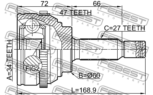 Hyudai Trajet шрус наружный 27*34 47abs 2210-MAGA47 FEBEST