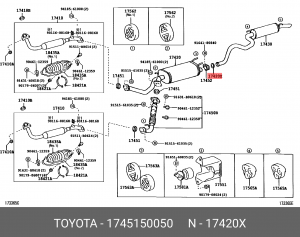 Toyota LC 100 4.7 прокладка глушителя 17451-50050 TOYOTA