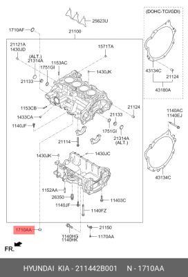 Hyundai/Kia кольцо уплотнительное блока цилиндров 211442B001 HYUNDAI KIA