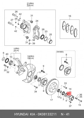 Kia Sportage 94-05 Сальник передн ступицы (вакуумный) VIN 0K08133211 HYUNDAI KIA