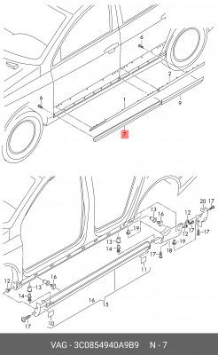 VW Passat B6 06-10 накладка нижняя двери передней правой 3C0 854 940 A 9B9 VAG