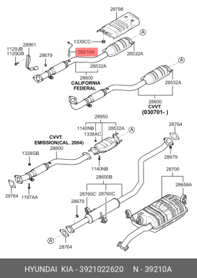 Hyundai Accent Датчик кислорода нижний 3921022620 HYUNDAI KIA