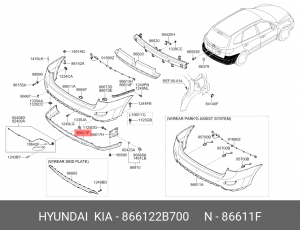Hyundai SantaFe 10-12 бампер зад ниж часть 866122B700 HYUNDAI KIA