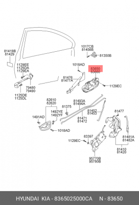 Hyundai Accent Ручка двери задней левой двери наружная 8365025000CA HYUNDAI KIA