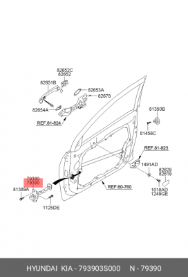 Hyundai Sonata YF ограничитель двери передний  правый 793903S000 HYUNDAI KIA