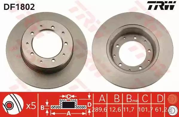 Land Rover DEFENDER, DISCOVERY, RANGE ROVER диск тормозной задний D=289.6 DF1802 TRW