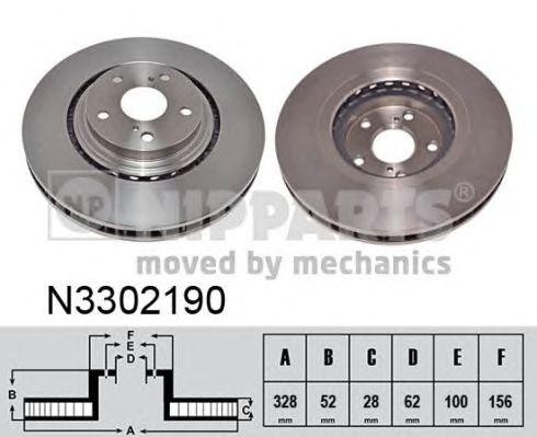 Toyota Lexus RX 270-400, NX200, Toyota Highlander диск тормозной передний [328x2 N3302190 H B JAKOPARTS NIPPARTS