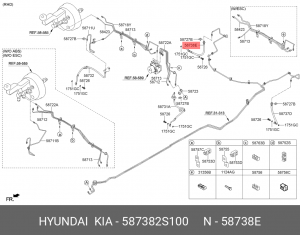 Hyundai IX35/Sportage 11- Шланг тормозной задний правый 2WD 587382S100 HYUNDAI KIA