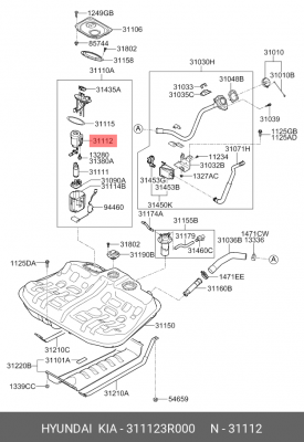 Hyundai SonataYF 10-14/Optima 11-15/i40/Elantra MD11-13(vin)- фильтр топл. 311123R000 HYUNDAI KIA