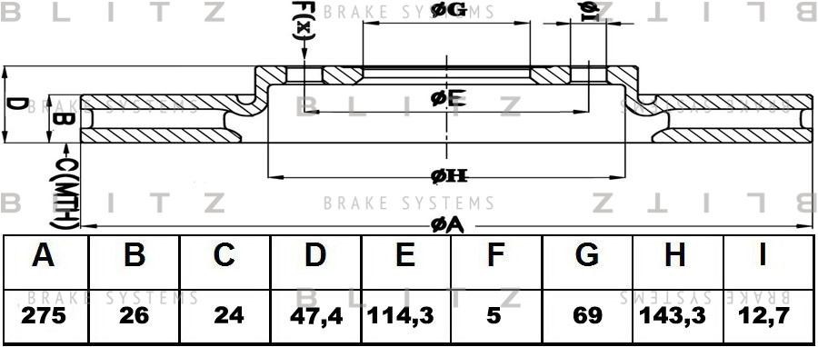 Hyundai ElantraHD 06-11 Диск тормозной перед 275x26 (MIN2) BS0444 BLITZ