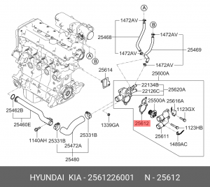 Hyundai Elantra 00-06 1.6/Accent 99-/GETZ DOHC Прокладка термостата 2561226001 HYUNDAI KIA