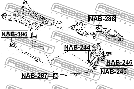 Nissan Teana сайлентблок подпружинного рычага NAB-288 FEBEST