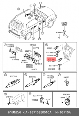 Hyundai Tucson 04-10- кнопка обогрева заднего стекла 937102E001CA HYUNDAI KIA