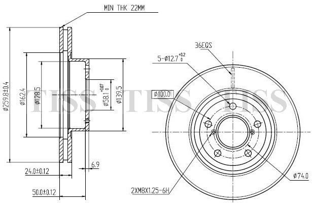 Диск тормозной передний DF3091 (260x24) 5 отв JBD0060 JUST DRIVE