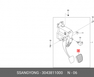 SS Actyon 11- накладка педали сцепления 3043811000 SSANG YONG