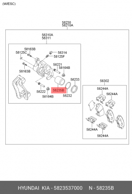 Hyundai Sonata EF/NF Поршень тормозного механизма задний 5823537000 HYUNDAI KIA