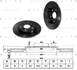 Toyota Auris 1,4-2,2L 07- UKP, Corolla 150 ???, 180 13- диск тормозной задний 27 BS0291 BLITZ