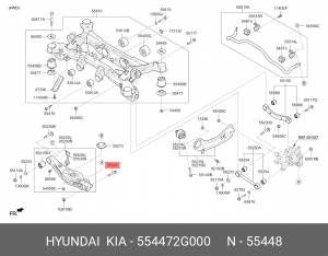HYUNDAI ix35 10-13гг 4WD болт зад сайлентблока нижн цапфы в кулак/2WD в подпруж. 554472G000 HYUNDAI KIA
