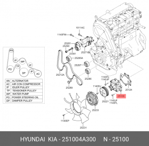 Hyundai/Kia 2.5 D4CB помпа водяная 251004A300 HYUNDAI KIA