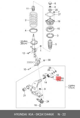 Поворотный кулак подвески (сайлентблок пер. рычага правый) 0K2A13446X HYUNDAI KIA