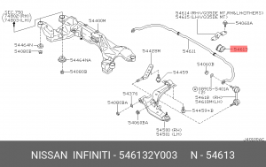 Nissan Primera P12, Maxima QX (A33) см. VIN втулка переднего стабилизатора D=23 546132Y003 NISSAN INFINITI