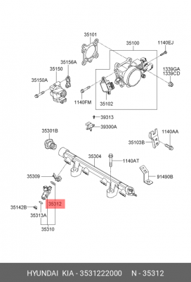 Hyundai/Kia - уплотнительное кольцо топливной форсунки 3531222000 HYUNDAI KIA