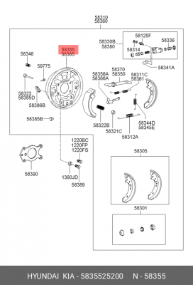 Hyundai Accent Щит тормозной Задний (Барабан) 5835525200 HYUNDAI KIA