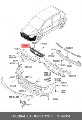 Hyundai Getz Облицовка решеткаи радиатора 863611C310 HYUNDAI KIA