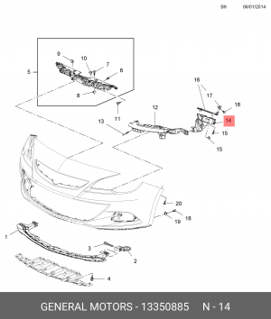 Opel Astra J Кронштейн бампера правый 13350885 GENERAL MOTORS