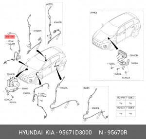 Датчик АБС (количества оборотов колеса) 95671D3000 HYUNDAI KIA
