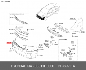 БАМПЕР ПЕРЕДНИЙ 86511H0000 HYUNDAI KIA
