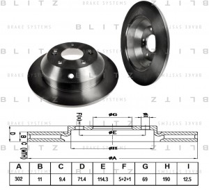 Hyundai SantaFe 10-/12-/Sorento 09-/12- Диск тормозной задний 302x11,5 (мин2) BS0179 BLITZ
