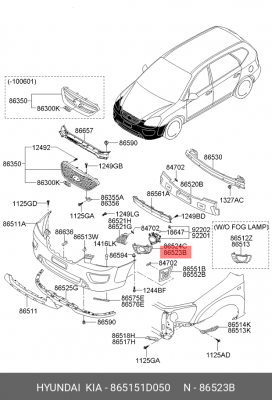 Kia Carens 06 Рамка ПТФ левая 865151D050 HYUNDAI KIA