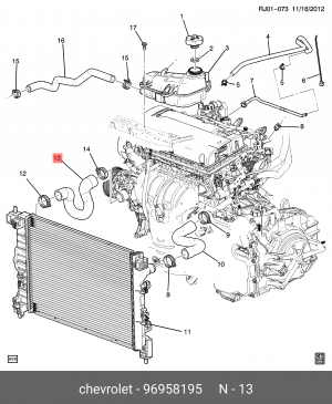 Chevrolet Aveo T300 шланг охлаждения нижн 96958195 GENERAL MOTORS