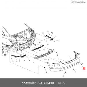 Chevrolet Cruze- Заглушка заднего бампера 94563430 GENERAL MOTORS