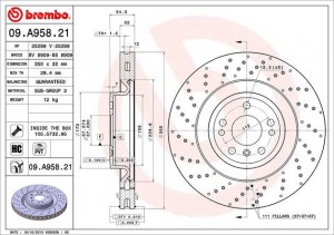MERCEDES-BENZ M/GLE-Class (C292/W166) 2.1-4.7 11- диск тормозной передний 09.A958.21 BREMBO