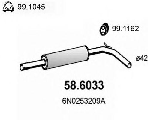 VW Polo 1.0/1.3/1.4/1.6 94-01 глушитель средняя часть 586033 ASSO