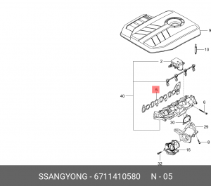 SS Actyon 11- 2.0D Прокладка впускного коллектора 6711410580 SSANG YONG