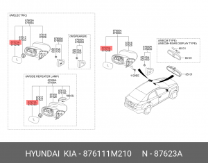 Стекло зеркала (Зеркальный элемент левый) 876111M210 HYUNDAI KIA