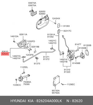 Ручка внутренняя правая 826204A000LK HYUNDAI KIA