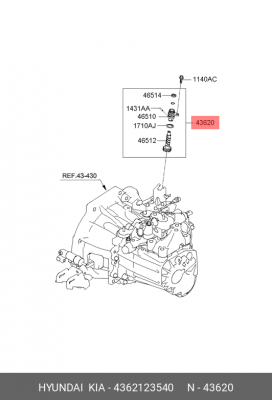 Kia Rio 06- корпус/привод датчика скорости на мкпп 4362123540 HYUNDAI KIA