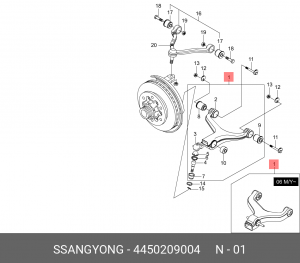 SS Kyron 06-12/Actyon 06-12/Rexton II 4WDРычаг нижний правый 4450209004 SSANG YONG