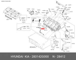 Hyundai ix35,SantaFe 10- 2.4б, Sportage 10 - 2.4б - прокладка впускного коллекто 283142G000 HYUNDAI KIA